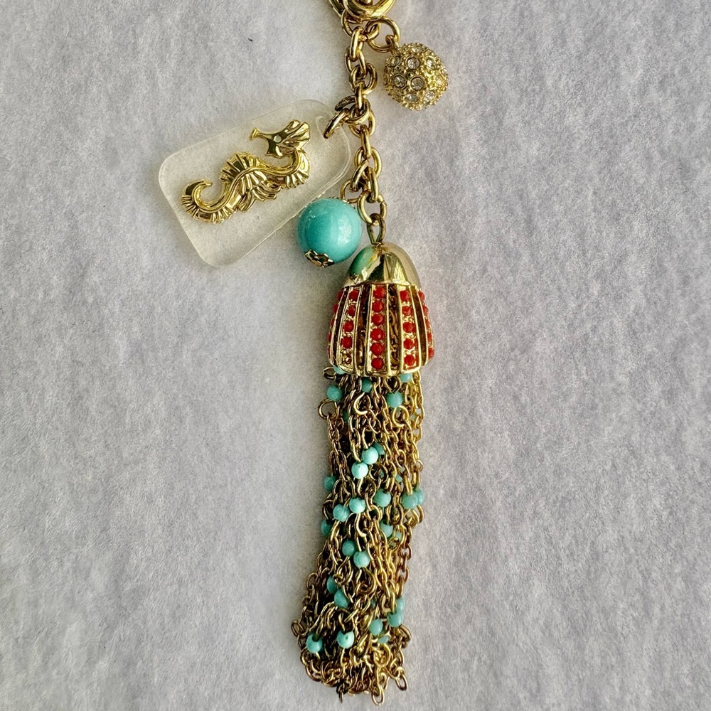 Lilly Pulitzer Seahorse Coastal Adjustable Gold -Tone Turquoise Tassel Necklace - Picture 2 of 8